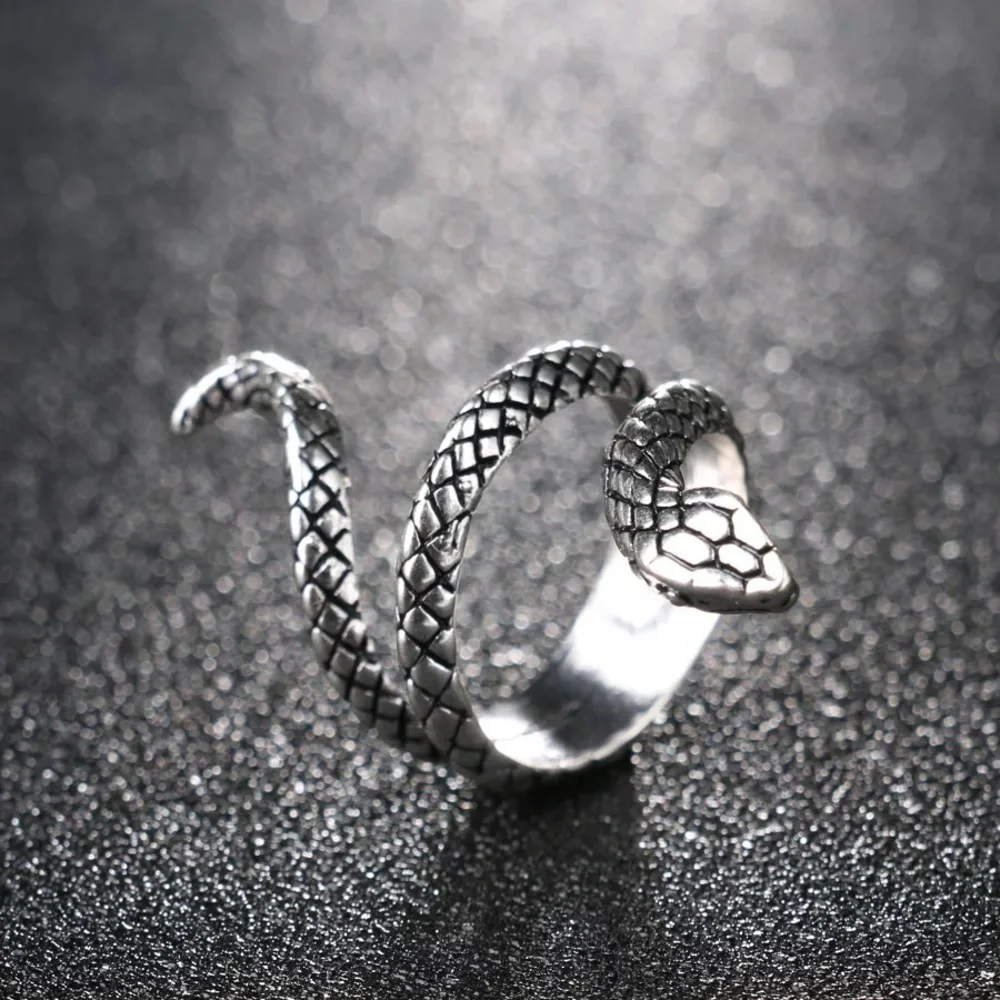Snake Adjustable Wrap Gothic Antique Silver Ring